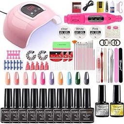 COOLBABY Gel Nail Polish Kit with UV Light 54W Nail Lamp 10 Colors Nuetral Pink Glitter Gel Nail Polish Kit,Grinding Machine Nail Polish Tool Set,Manicure Tools-26