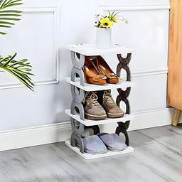 VERAT 4 Tier Shoes Rack/Foldable Shoe Rack with Door/Shoe Rack Plastic/Shoe Stand Foldable/Multipurpose Footwear Stand for Home/Closet for Toys/Shoes/Slipers/Storage Organizer(Grey)-image-1