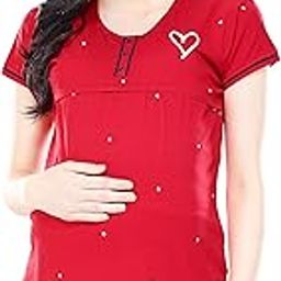 Women's Regular Fit Cotton Maternity Top Dot Print Feeding Tshirt-image-2