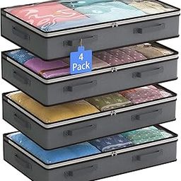 Flow fire 4 Pack Under Bed Storage Box with Lid, Foldable Clear UnderBed Storage Boxes with Lids, Under Bed Storage Bag Organiser with Zip with 8Pcs Ziplock Bags for Comforters, Clothes-image-95