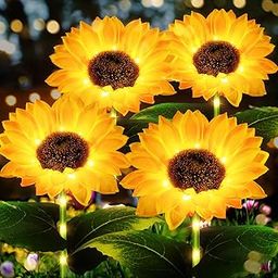Solar Sunflower Lights, 4 Pack Realistic Outdoor Decor, Waterproof Solar Powered Garden Lights for Yard, Patio, Pathway-picture-23