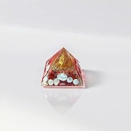 SAVARIYA Handcrafted Orgonite Energy Pyramid with Golden Shree Yantra, Red and Gold Resin Pyramid with Healing Stones for Meditation and Home Decor-11