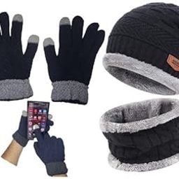 Beanie Hat Scarf and Touchscreen Gloves Set for Men & Women Stretch Warm Fleece Lining Cap Combo Pack-image-55