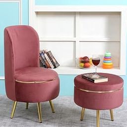 Smartkart Ottoman Pouffes Sitting Mudda Puffies Stool for Living Room Pouf Dressing Table Puffy Footstool, Holland Velvet Fabric, Metal Leg, Chair Stool, Combo-Pack of 2, Gajri-image-18