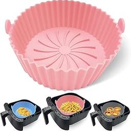 Pink Air Fryer Silicone Baking Tray Silicone Air Fryer Liners with Ear Handles, Air Fryer Accessories, Round Air Fryer Oven Pot Food Grade Silicone Heat Resistant Pack 1-29