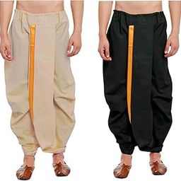 Men's Cotton Silk Blend Maharaj Dhoti with Elastic Waistband Ready to Wear Pull On Closure Traditional Type Pack Of 2-picture-19