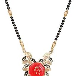 BFC Traditional yellow Gold Plated Antique Big Stone Long Mangalsutra-image-81