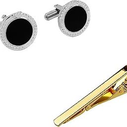 Men's Round Premium cufflink with golden tie pin-46