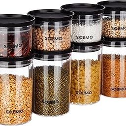 Amazon Brand - Solimo Plastic Storage Jar and Container Set I Air Tight & BPA Free Containers for Kitchen Storage Set I Grocery Kitchen Container, Set 8 (500 ML - 4 Pieces & 900 ML - 4 Pieces), Black-image-55