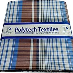 Polytech Textiles Premium Shirting Fabric, Blue Brown Large Check Pattern, Unstitched-image-17