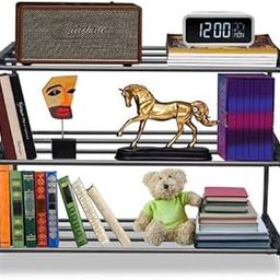 GlowSilk® 3 Layers Bookshelf, Bookcase Shelf Storage Organizer, Modern Book Shelf for Bedroom, Living Room and Home Office, Vintage(Blue & White, Metal)-11