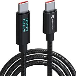 Portronics Konnect View 100W Type C to Type C Cable with LED Display with 5A Max Output, Fast Data Sync, 2M Length, Tangle Resistance supports Laptop Charging(Black)-16