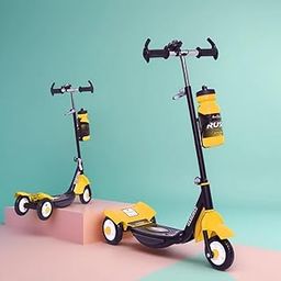 Fun Ride Funride Kids Scooter, Rush Three Wheel Kick Scooters for Boys & Girls with Sipper, Bell, Adjustable Height & Rear Brake, 3 Wheels Skate for Age 3-10 Years (Yellow)-image-1