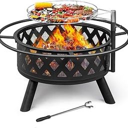 NEEI Bettermade 32 Inch Outdoor Fire Pit, 2-in-One Large Camping Fire Pits for Outside with Cooking Grill and Fire Poker, Wood Burning Firepit for BBQ,Warm up, Patio, Bonfire, Camping, Picnic.-3