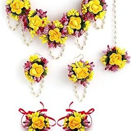 Jewellery Flowers Jewellery Set For Haldi Gota Patti Necklace, Earrings, Bracelet & Maang Tika for Women & Girls (Mehandi/Haldi/Wedding/Bridal/Baby Shower)-image-84