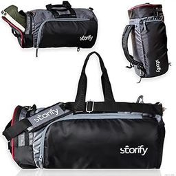 ™ Premium Sports & Travel Duffle Bag Cum Backpack for Men & Women | Separate Compartment for Shoes and Slippers | 32 Liters | with 2 Free Cotton Travel Organizer Drawstring Bags | (Grey)-image-60