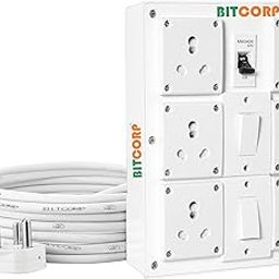Bitcorp Junction Box with MCB, 5 Socket 3 Switch, 5000W 16A Plug Box Spike Buster with Surge Protector, 2 Meter Extension Cable Power Cord for Home, Office, Cooler, Fridge, AC (White) 220V-image-4