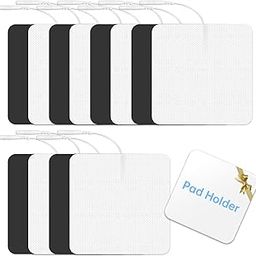 AmzWorld Tens Extra Large Units Replacement Pads of 4'' X 4"(12 Units) with Cushion Holder, Reusable Electrodes & Self Adhesive Tens Pads Compatible with A M-picture-1