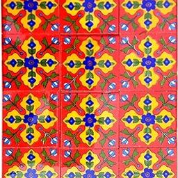 Shiv Kripa Blue Pottery Home Decor Ceramic Tile High Lighter TilesWall Kitchen Washroom Handmade Tiles 2 x 2 Inch Set of 12 Tiles (Red & Multi)-picture-17