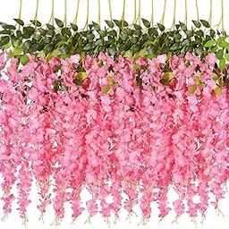 DearHouse 6 Pack 3.75 Feet/Piece Artificial Fake Wisteria Vine Ratta Hanging Garland Silk Flowers String Home Party Wedding Decor,Pink-image-24