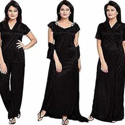 ERAD Women's Satin Nighty Set (Set of 4) – Luxurious and Comfortable Sleepwear for a Stylish and Relaxing Night's Sleep-image-74