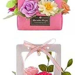 HEAVENGLOW 2 Set DIY Felt Flower Basket Art Craft Kit Floral for Home Party Colorful Rose Pink Rose-image-52