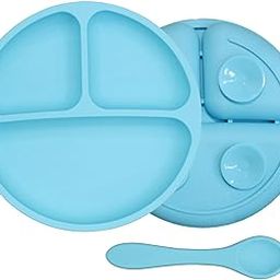 FunBlast Silicone Suction Plate with Compartments & Spoon – BPA-Free Baby Feeding Set, Strong Suction, Non-Slip Toddler Plate for Self-Feeding, Microwave & Dishwasher Safe (Blue)-picture-7