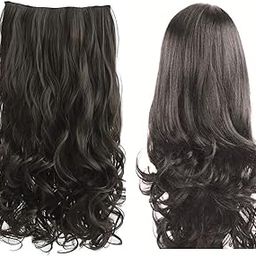 DELUXE HAIR Curly Wavy Hair Extensions 5 Clips Synthetic Hair Extension for Women & Girls Black Brown Pack of 1-image-19