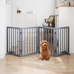 The Menifest | Wooden Freestanding Foldable Pet Gate for Dogs and Kids, Over Fence, Dog Gate Barrier, Dog Partition for Your pet and Baby Protection (2-Panel Black) (4 Panel Grey)-19