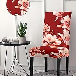 Amazon Brand - Solimo Polyester Spandex Stretchable Dining Chair SLIPCOVER (Checkered Print, Pack of 4, Maroon)-image-36