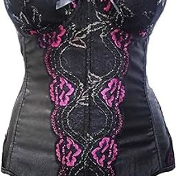 Black Satin Lace Embroidery Overbust Corset Top Size Medium-image-1