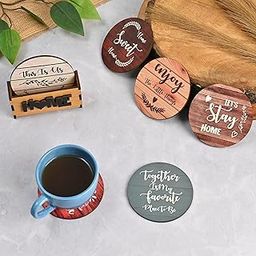 GKD Coaster Set of 6 Home Quotes Design Wooden Coasters with Proper Coaster Stand Designer Coaster Set fit for Tea Cups, Coffee Mugs and Glasses (Round 3.5 x 3.5 inch)-11