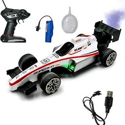 VikriDA R/C 1:14 Scale 4 Wheel Racing High Speed 15 Km/H Rock Formula 1 Car With Light&Flame Spray Function,Toy For Kids,Red-1
