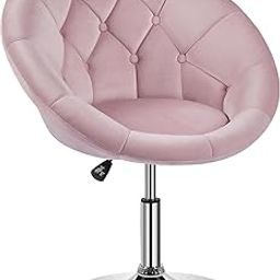 CHAIR DECOR Swivel Accent Chair | Round Tufted Velvet Chair for Makeup Vanity | Height Adjustable Accent Chair for Living Room, Bedroom, Cafe | 1pc (Velvet, Baby Pink)-image-22
