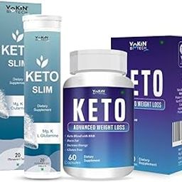 Vokin Biotech Keto 60 Capsules for weight loss (Blue) & Free Exclusive Keto Slim Water Soluble 20 Tablets-1