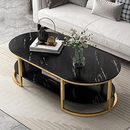 Crown Art Shoppee Metal Coffee Tables For Living Room Modern Coffee Table Oval Sofa Table Center Tables For Living Room 2 Tier Side Table Small Apartment Home Furniture-image-2