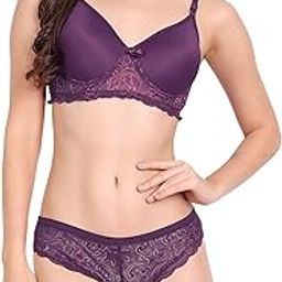 Women Cotton Floral Lace Padded, Non-Wired, Full Coverage, Seamless Bra Panty Set, Multicolor, Lingerie Set-picture-12