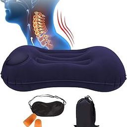 Modiq Inflatable Travel Pillow, Ultralight Camping Pillow with Eye Mask, Ear Plugs and Pouch - Compressible Neck Pillow for Camping, Hiking, and Travel (Dark Blue/Purple)-image-41