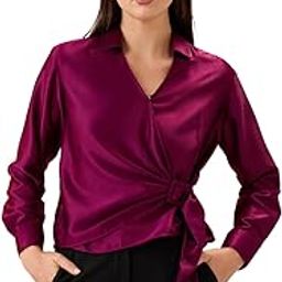 globus Women Solid Shirt Collar Cuffed Sleeves Twisted Buckle Detail Shirt Style Party Top-picture-29