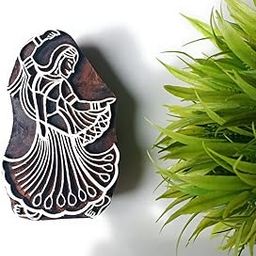 DL Craft Lady Design Wooden Printing Blocks Hand Carved Block use for Clothes Printing [ Size 4 inch] Dark Brown Wood-8