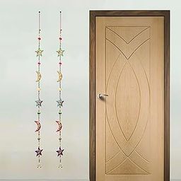 RATHORE HANDICRAFT Main Door Wall Hanging - Moon and Star Door Latkan - Rajasthani Traditional Hanging Windchimes Pair for Home Decoration (Set of 2, Multicolor)-image-98
