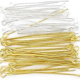Tia Crafts Eye pins for Jewellery Making/Crafts/Earrings - Pack of 150 Gold, 150 Silver (Gold & Silver) (Silver Gold Mix)-13