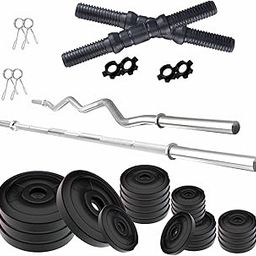 Amazon Brand - Symactive 100 KG PVC Home Gym Set with One 5 Ft Plain + One 3 Ft Curl Rod and One Pair Dumbbell Rods, Multicolour-image-53