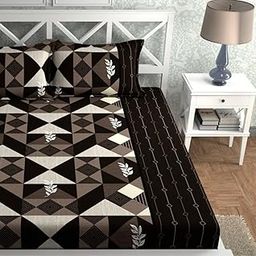 Geeta Homes Cotton Feel Glace Cotton Elastic Fitted Printed King Size Double Bed Bedsheet with 2 Pillow Covers and Fits Upto 8 inches Mattress, Size- 72"x78" Saffro 5385-picture-14