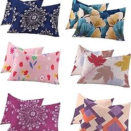 RD TREND 210 TC Premium Glace Cotton Assorted King Size Printed Floral Design Pillow Cover -18"X28" Inches,(Pack of 6) of Any 12 Pieces Color Multi-7-17