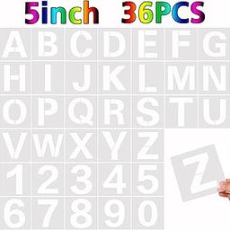 36 Pcs Large Alphabet Letter and Number Stencils - Reusable for Painting on Wood, Wall, Fabric, Rock, Chalkboard, Glass (5 Inches)-17