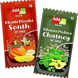 ADD ME Dhania Pudina meethi Chutney Pouch 48 Pouch of 12 Gm Each + Combo Pack of bhelpuri samosa Chutney Sachet Pouch 24+24 Count of 12gm Each khati meethi chatni, pudina Chutney Combo Pack-image-46