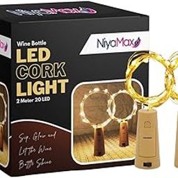 NIYAMAX 20 LED Wine Bottle Cork Copper Wire String Lights, 2M Battery Operated (Warm White, Pack of 2,Battery Powered,Corner)-13
