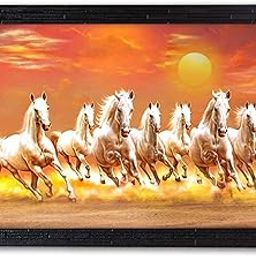 LIFEHAXTORE Xtore Seven Lucky Running Vastu Horses Art Framed Painting (Sunset Oranage, 12 Inch x 18 Inch) multicolor-4
