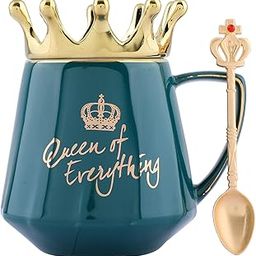 NYRWANA Coffee Mug, Birthday Gift for Girlfriend, Gift for Women, Mugs for Gift, Cups and Mugs, Valentine Gift for Girlfriend, Queen of Everything Mug with Golden Crown & Spoon (350ml - Green)-image-41
